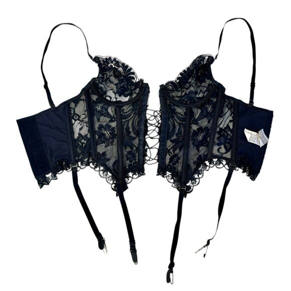 SHIRLEY Of Hollywood Vintage Y2K Lace Corset Garter Straps Boned Lace Up Sz 34 - Picture 6 of 7